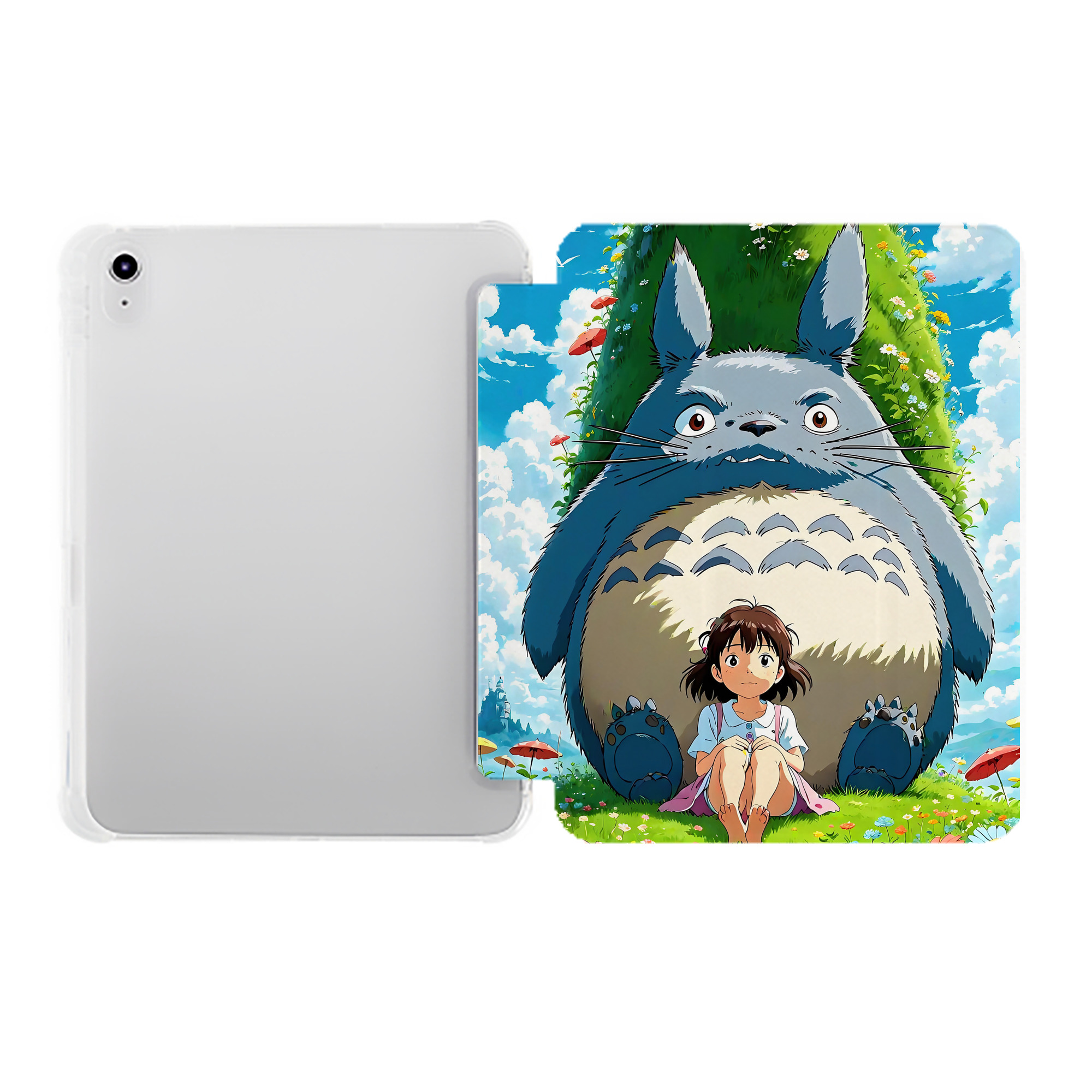 （画像用） となりのトトロ 草壁メイ 草壁サツキ My Neighbor Totoro Satsuki Kusakabe Mei Kusakabe IPad ケース ペン収納付き 三つ折りスタンド PUレザー×シリコン 対応機種9.5/10.5/10.9インチ